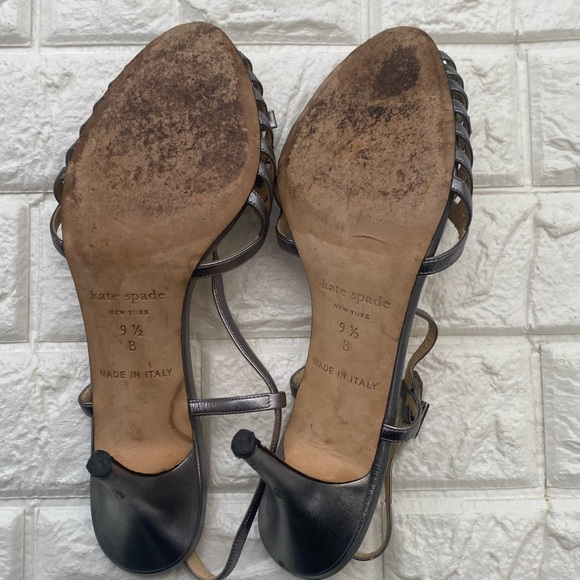 Kate Spade Silver Strappy Heels Metallic Sandals Size 9.5 Slingback Party Dance - Picture 2 of 9